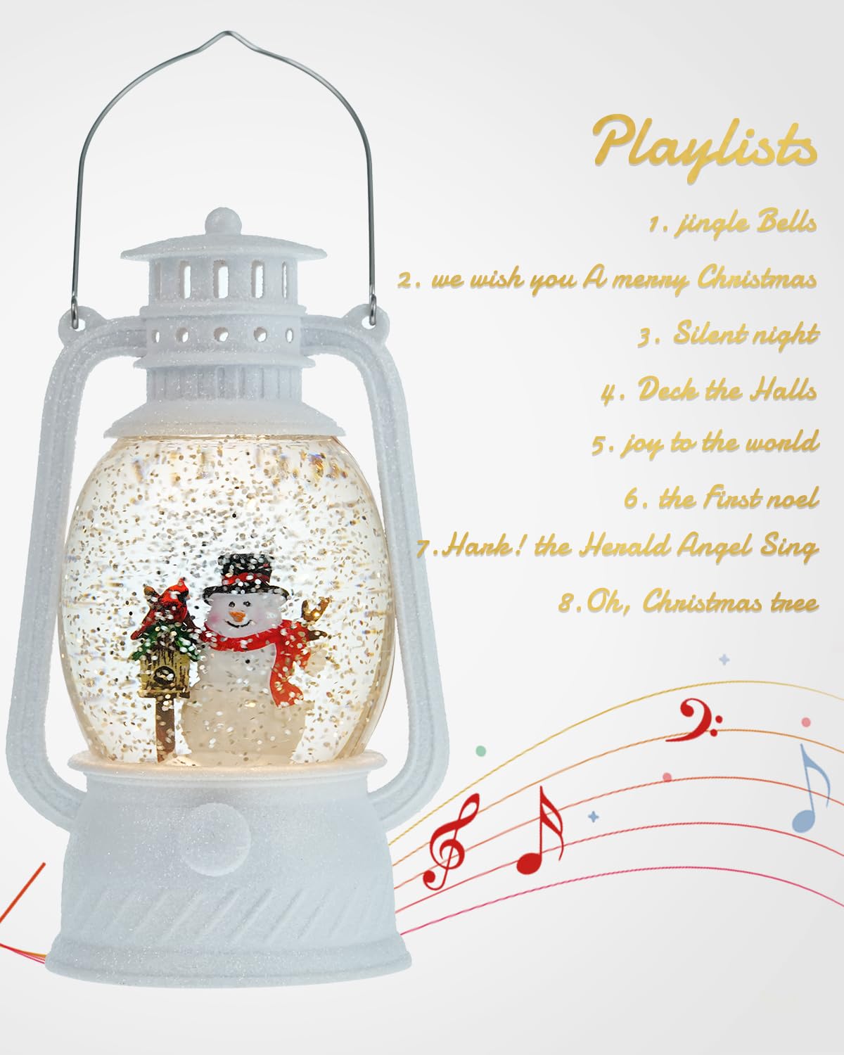 Christmas Snow Globes Snowman Musical Lighted with 6H Timer Winter Scene Cardinal Mailbox,Snowman Snow Globe Glittering for Christmas Decorations