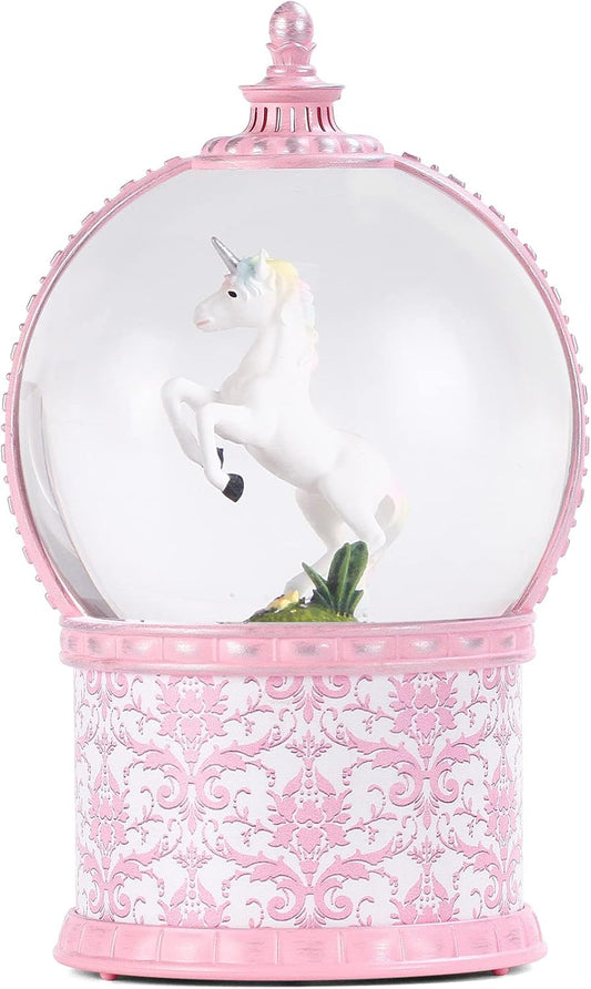 Unicorn Musical Snow Globe, 7.1 Inch Lighted Christmas Snow Globes with Swirling Glitter, Battery Operated & USB Powered Music Box Valentines Day Gifts for Girls, Women