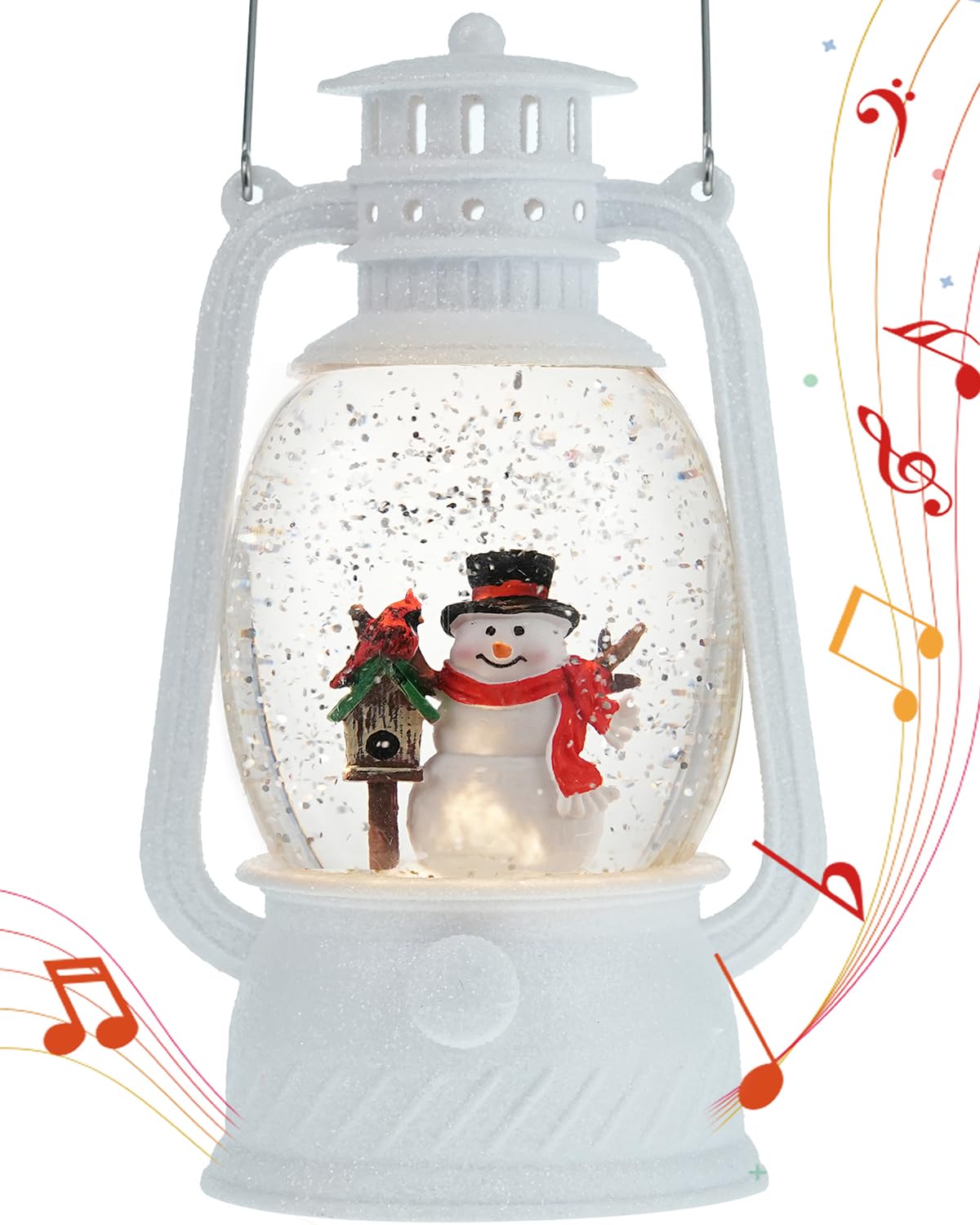 Christmas Snow Globes Snowman Musical Lighted with 6H Timer Winter Scene Cardinal Mailbox,Snowman Snow Globe Glittering for Christmas Decorations