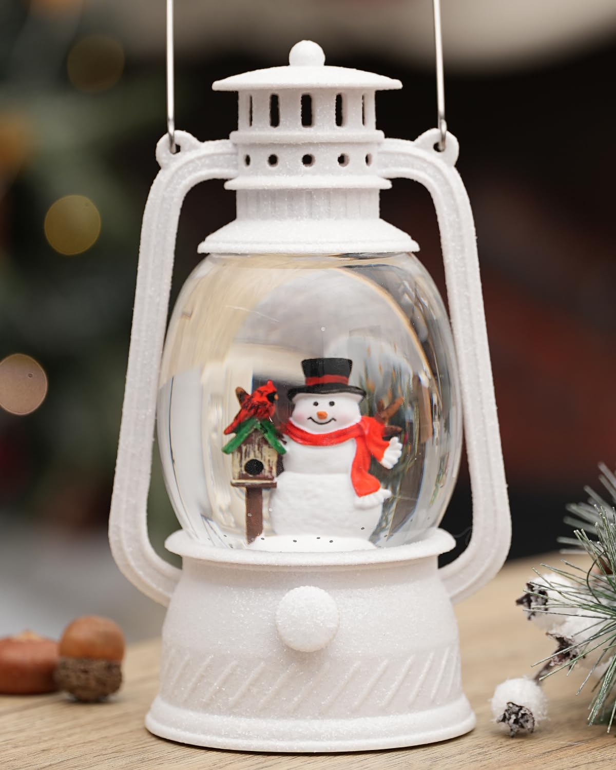 Christmas Snow Globes Snowman Musical Lighted with 6H Timer Winter Scene Cardinal Mailbox,Snowman Snow Globe Glittering for Christmas Decorations