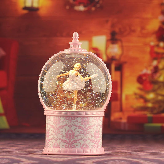 Musical Ballerina Christmas Snow Globes, 7.1 Inch Lighted Snow Globe with Swirling Glitter, Battery Operated & USB Powered Music Box Valentines Day Gifts for Girls, Women