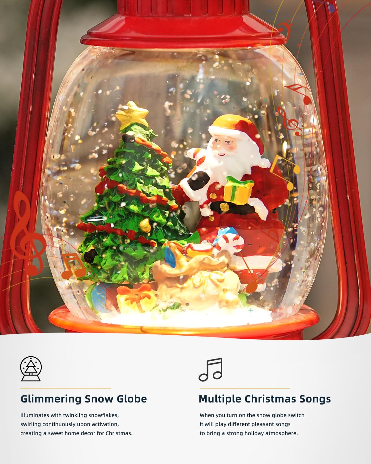 Christmas Decorations Santa Claus Snow Globe, Musical Lighted Christmas Snow Globes with 6H Time Glittering Santa Claus Red Christmas Decorations Indoor