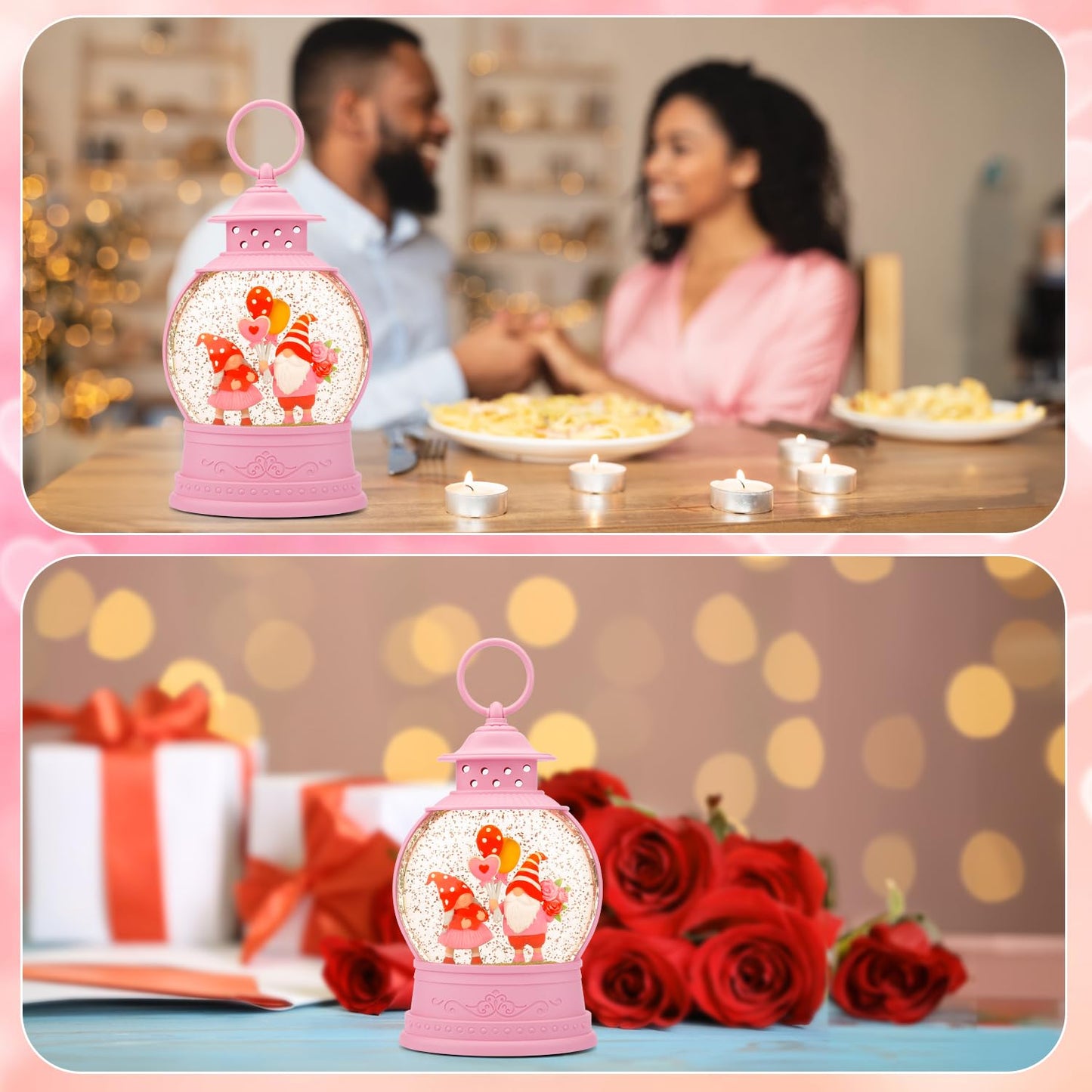 Mothers Day Decorations Musical Gnomes Snow Globe,Couple Gnomes Light Up Snow Globe 6H Timer, USB/Battery Operated, for Mom,Wedding Party