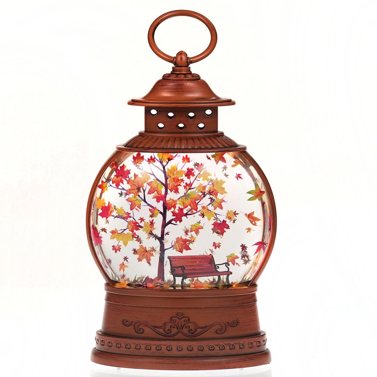 Fall Snow Globe Lantern Fall Decorations for Home Maple Leaf Scene Swirling Glitter/6H Timer Lighted Thanksgiving Autumn Decor