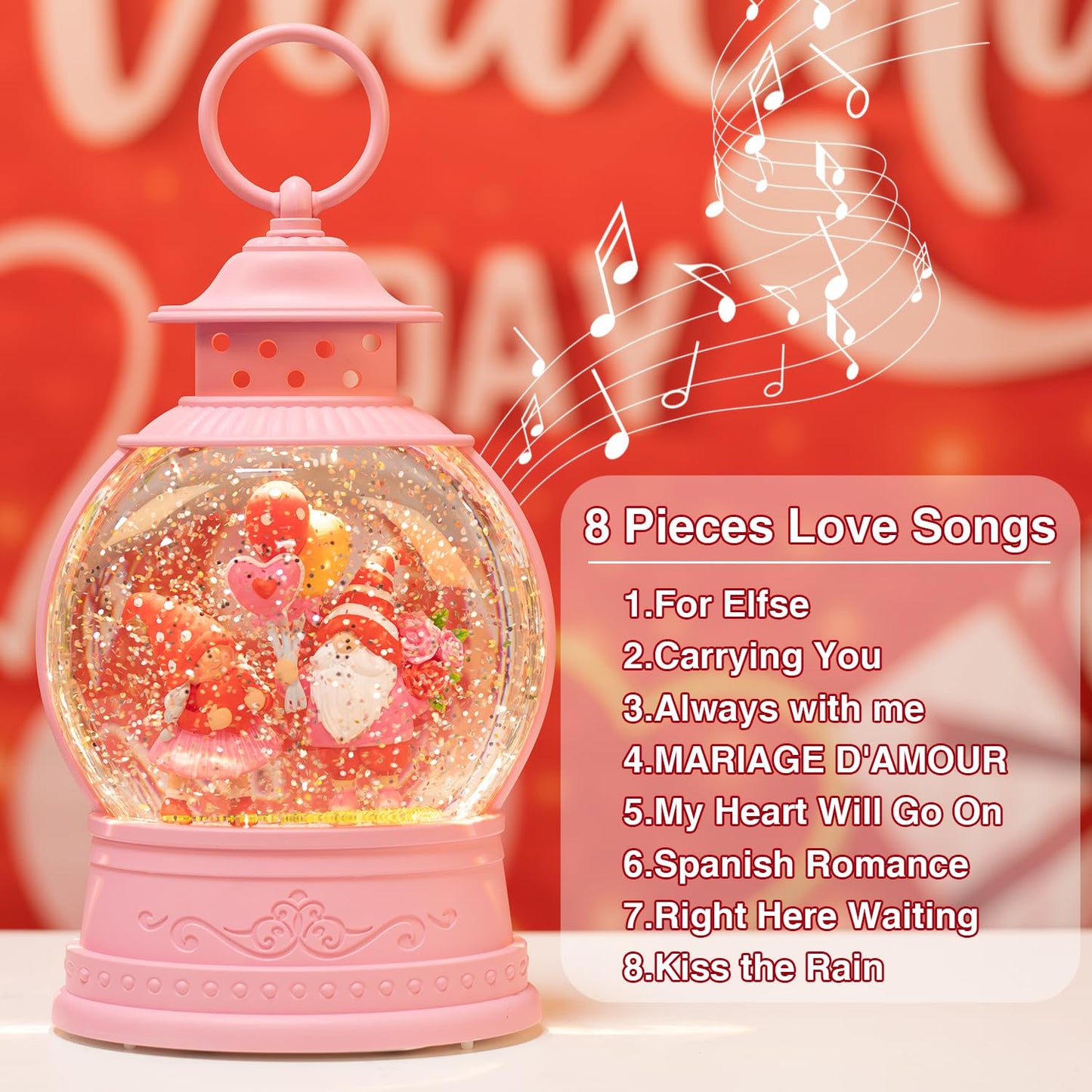 Mothers Day Decorations Musical Gnomes Snow Globe,Couple Gnomes Light Up Snow Globe 6H Timer, USB/Battery Operated, for Mom,Wedding Party