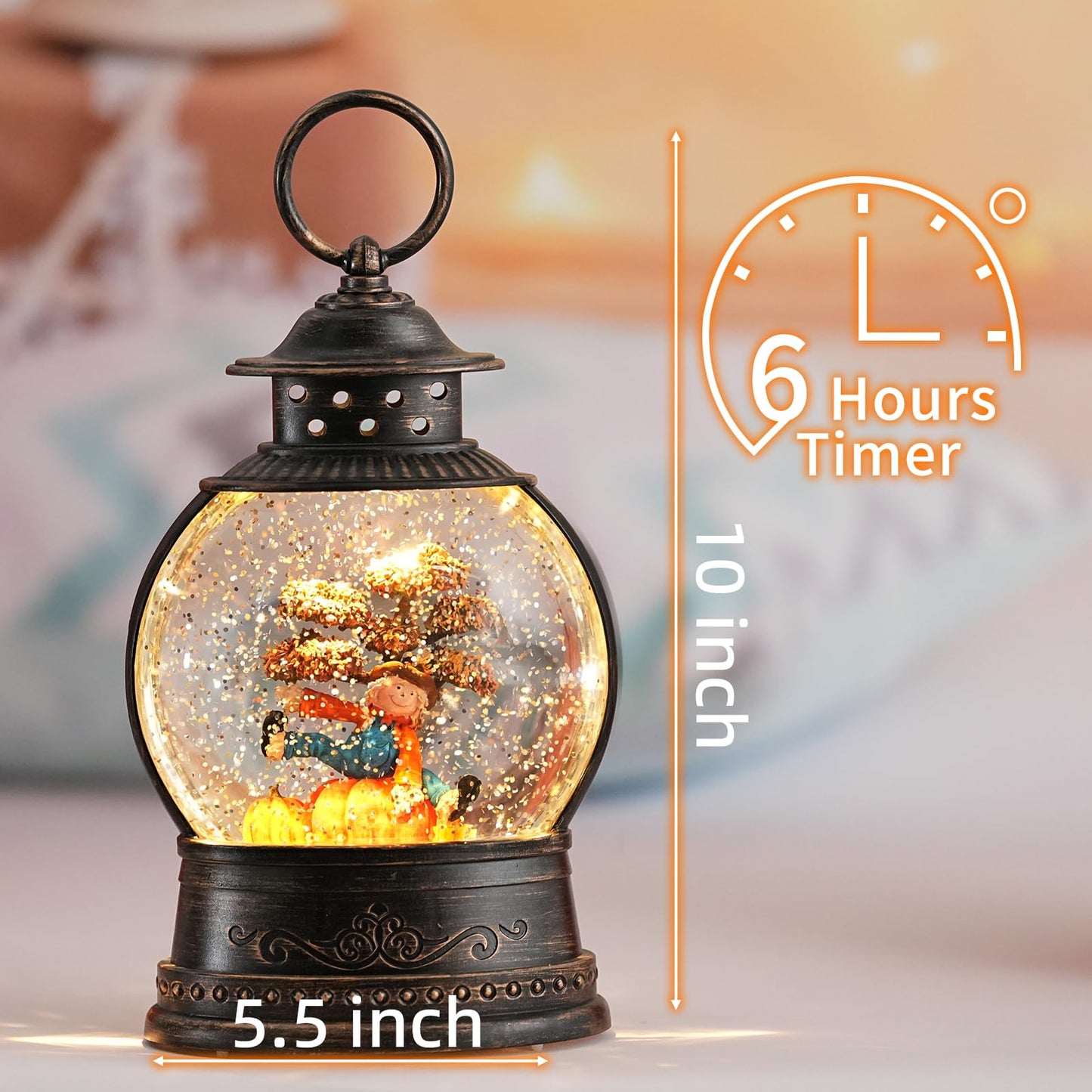 Fall Decorations Snow Globes, Light Up Snow Globe Lantern with Scarecrow Pumpkin, 6H Timer, USB & Battery Operated Fall Decorations for Autumn Thanksgiving Harvest…