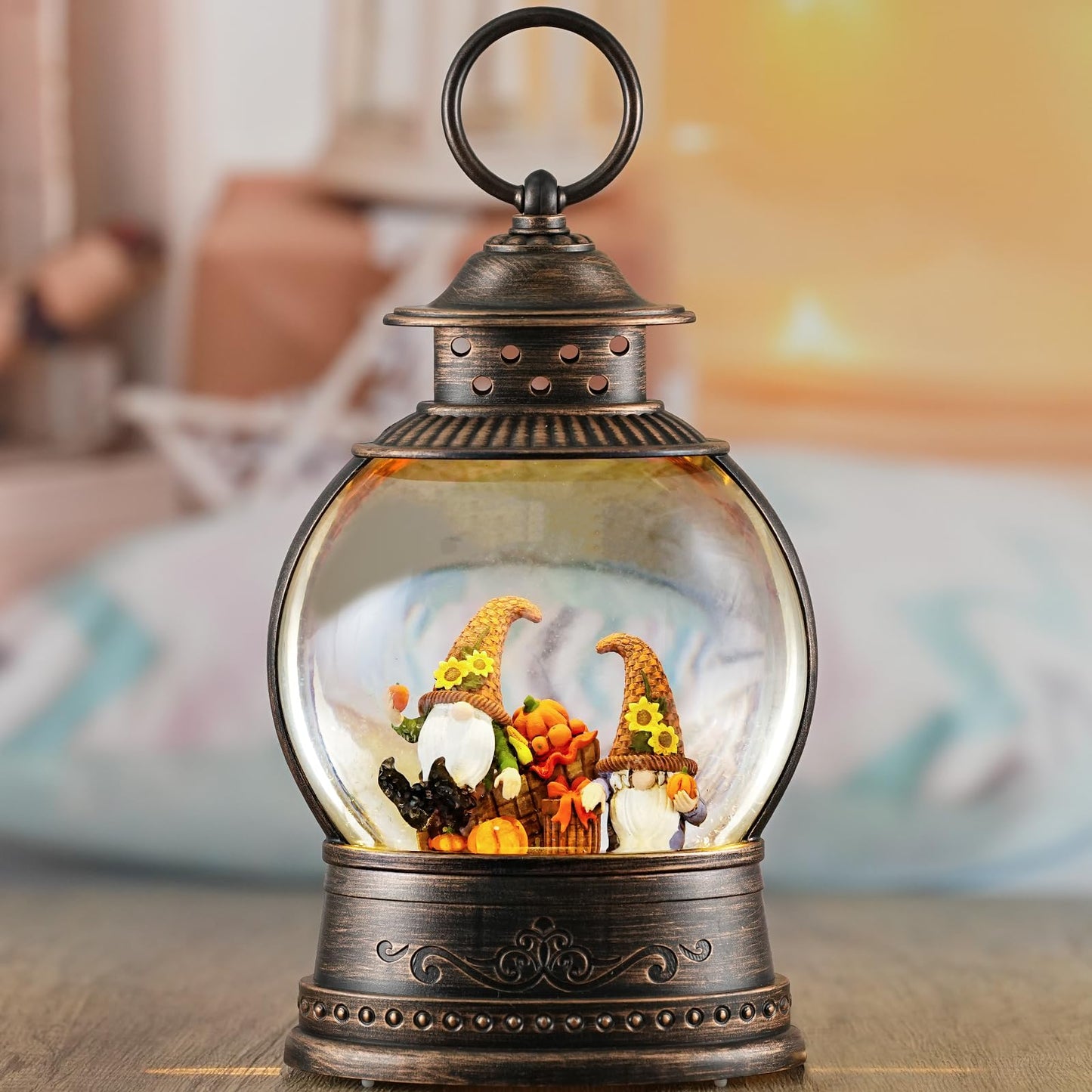 Fall Decorations Snow Globe, Gnomes Light Up Snow Globe Fall Decorations, 6H Timer, USB/Battery Operated, Harvest Thanksgiving Fall Decorations for Home