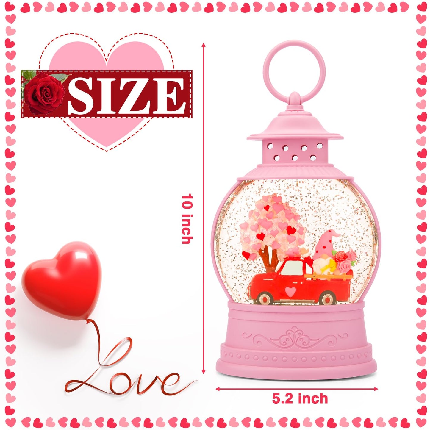 Mothers Day Decorations Musical Gnomes Snow Globe,Red Truck Gnomes Light Up Snow Globe 6H Timer, USB/Battery Operated, for Mom,Wedding Party