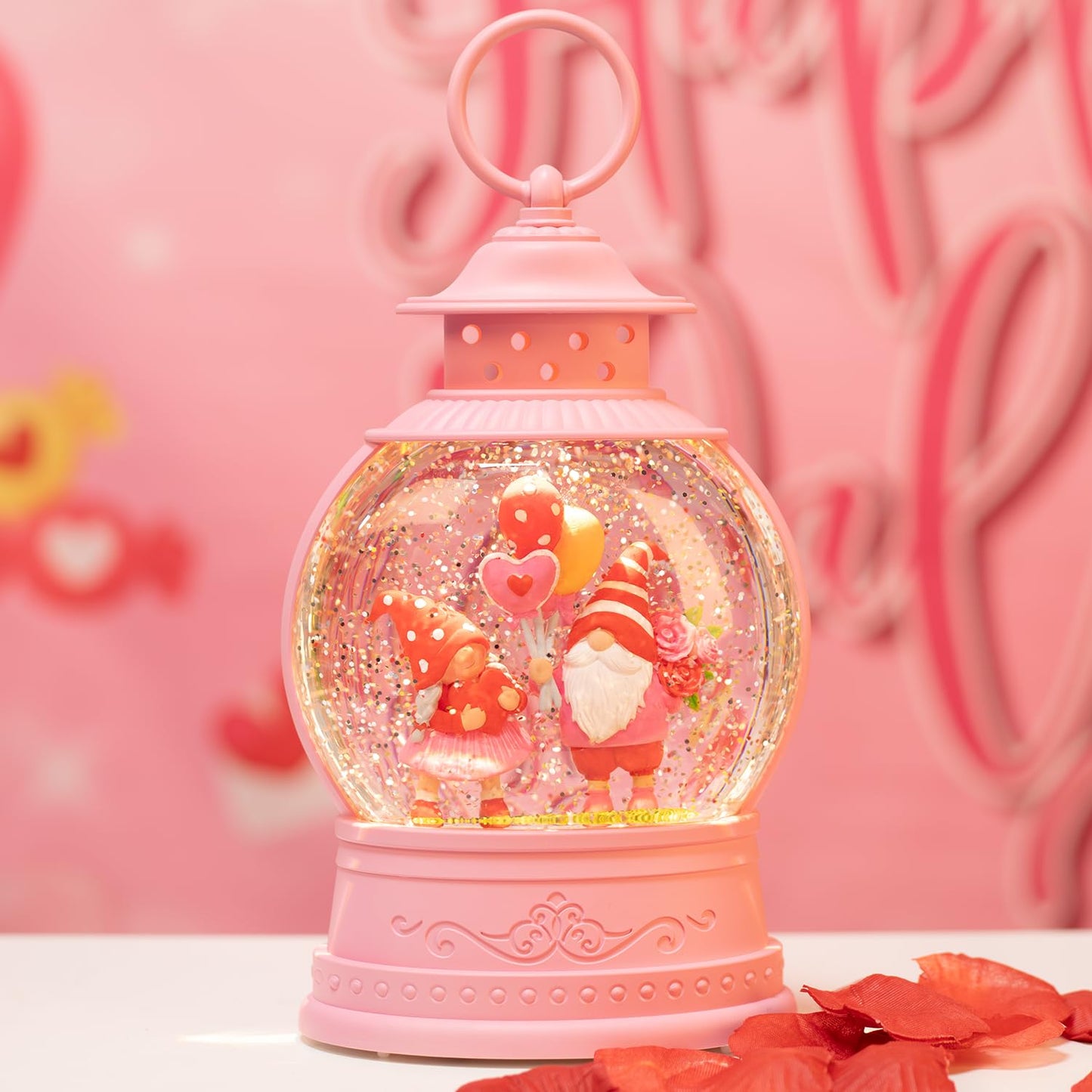 Mothers Day Decorations Musical Gnomes Snow Globe,Couple Gnomes Light Up Snow Globe 6H Timer, USB/Battery Operated, for Mom,Wedding Party