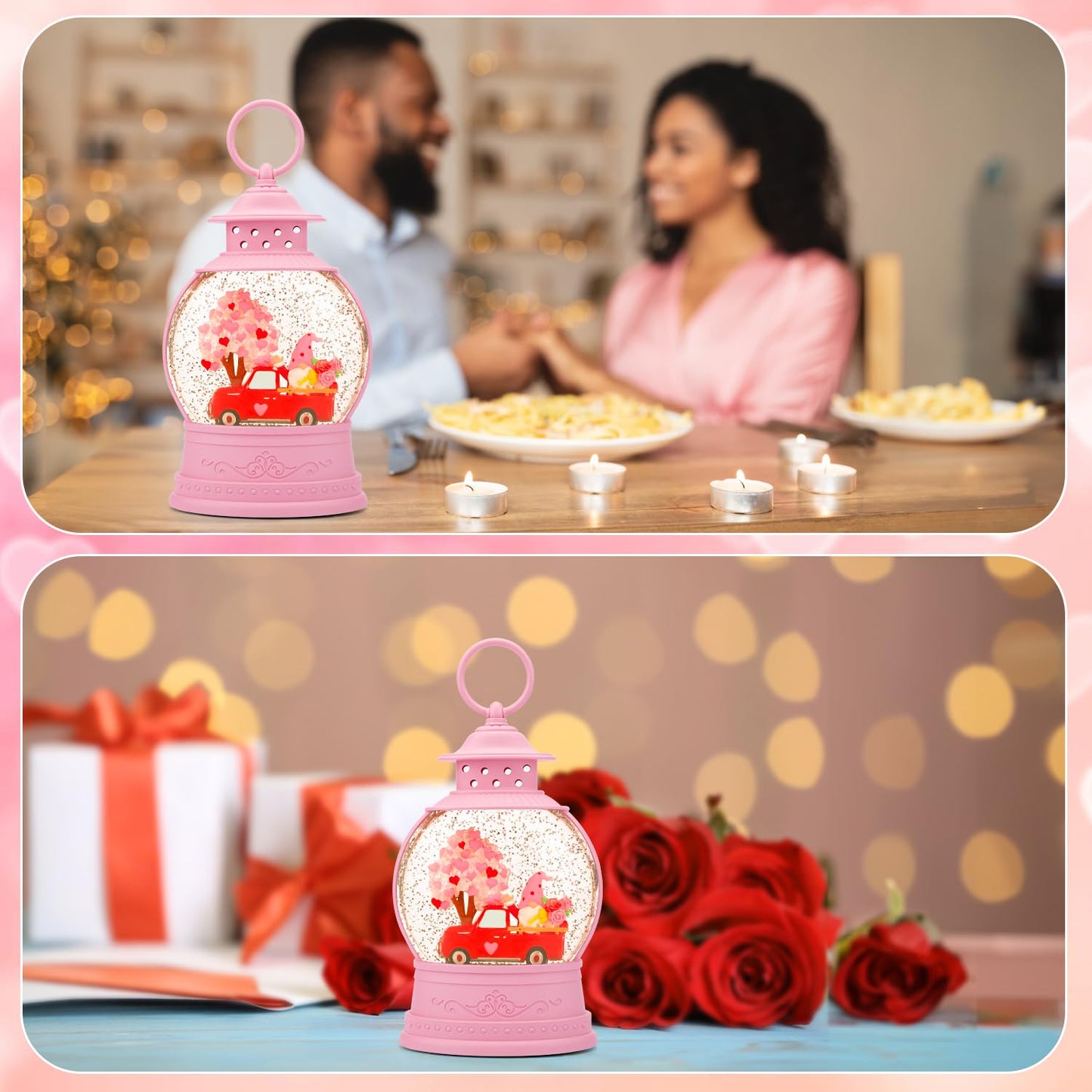 Mothers Day Decorations Musical Gnomes Snow Globe,Red Truck Gnomes Light Up Snow Globe 6H Timer, USB/Battery Operated, for Mom,Wedding Party
