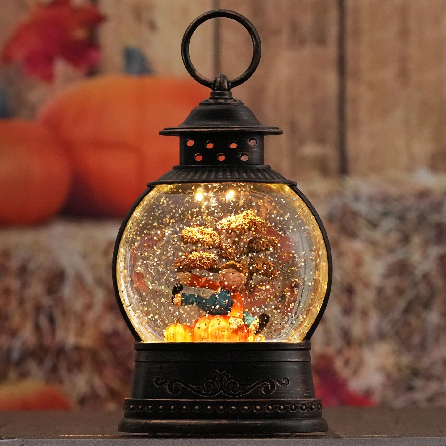 Fall Decorations Snow Globes, Light Up Snow Globe Lantern with Scarecrow Pumpkin, 6H Timer, USB & Battery Operated Fall Decorations for Autumn Thanksgiving Harvest…