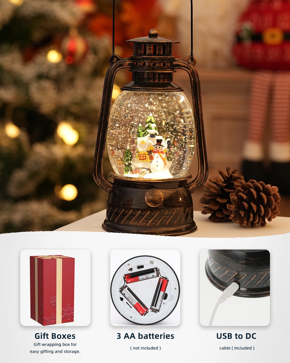 Christmas Decorations Snowman Snow Globes Musical Lighted with 6H Time Glittering Village Christmas Decor Snow Globes,Christmas Snow Globe Gift for Christmas Decorations