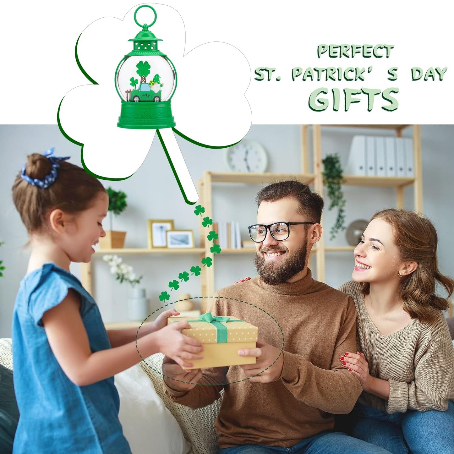 PestiLite St Patricks Day Lucky Shamrock Gnomes Truck Snow Globe for St Patricks Day Decorations,6H Timer, USB/Battery Operated,St Patricks Day Decor for Home Indoor/Outdoor and Home Party Supplies