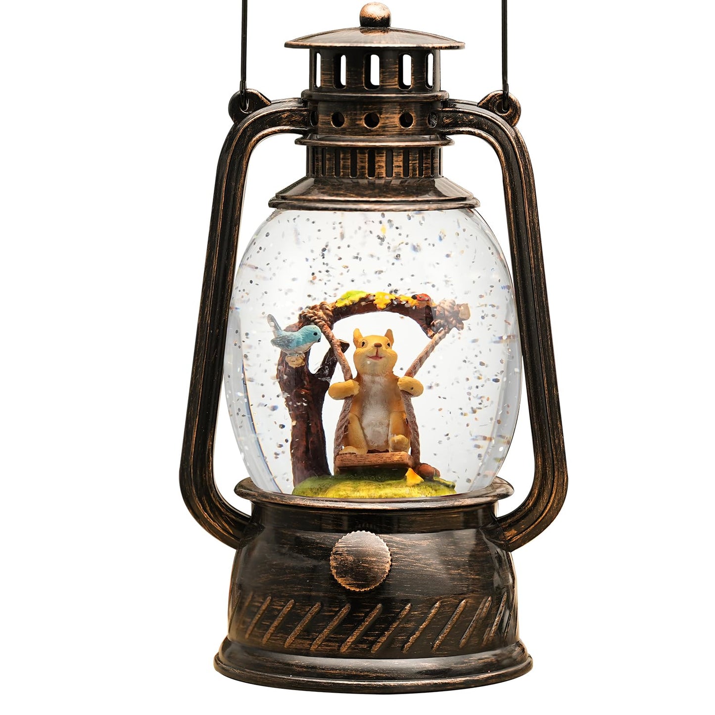 Fall Squirrel Snow Globe,Lighted with 6H Timer Glittering Blue Robin Squirrel Snow Globe Gifts for Christmas Fall Squirrel Decor Gifts