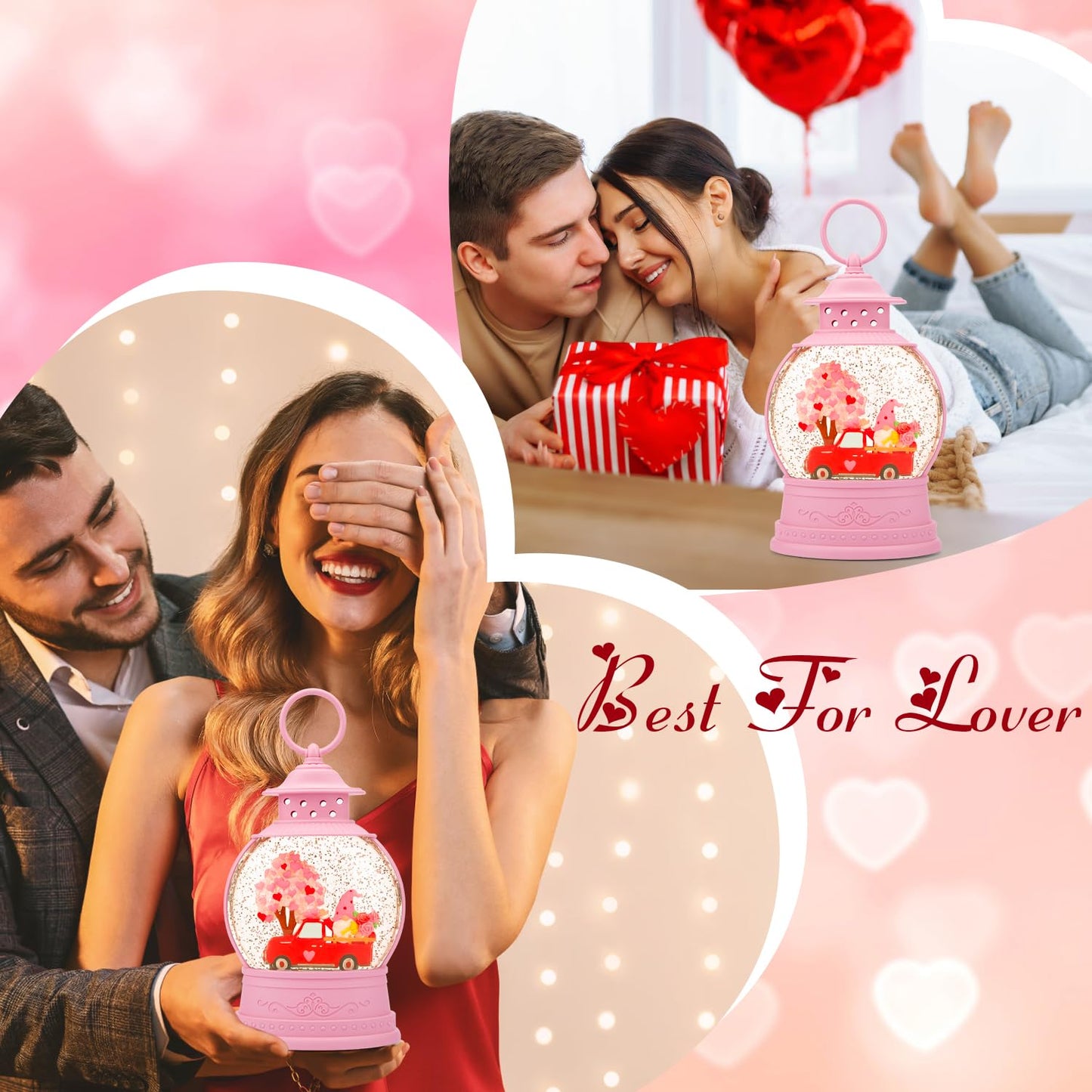 Mothers Day Decorations Musical Gnomes Snow Globe,Red Truck Gnomes Light Up Snow Globe 6H Timer, USB/Battery Operated, for Mom,Wedding Party