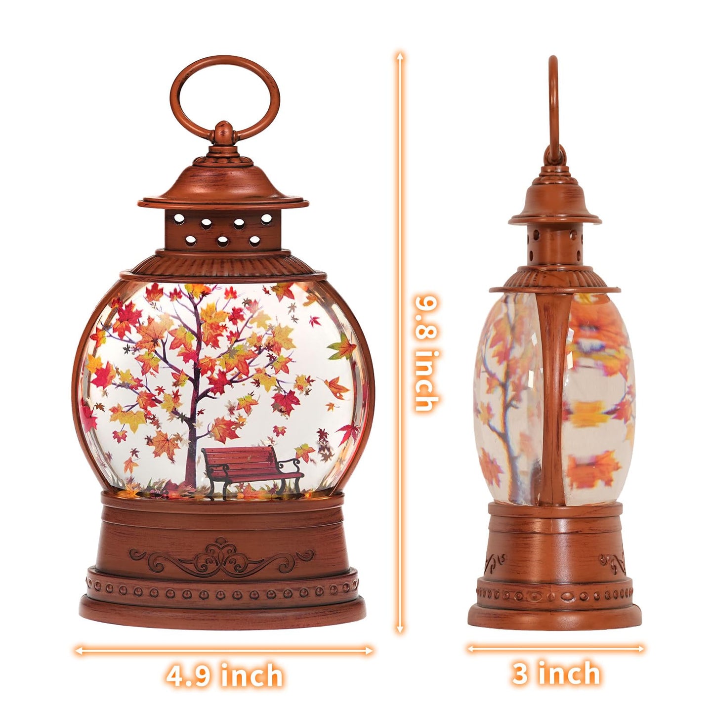 Fall Snow Globe Lantern Fall Decorations for Home Maple Leaf Scene Swirling Glitter/6H Timer Lighted Thanksgiving Autumn Decor