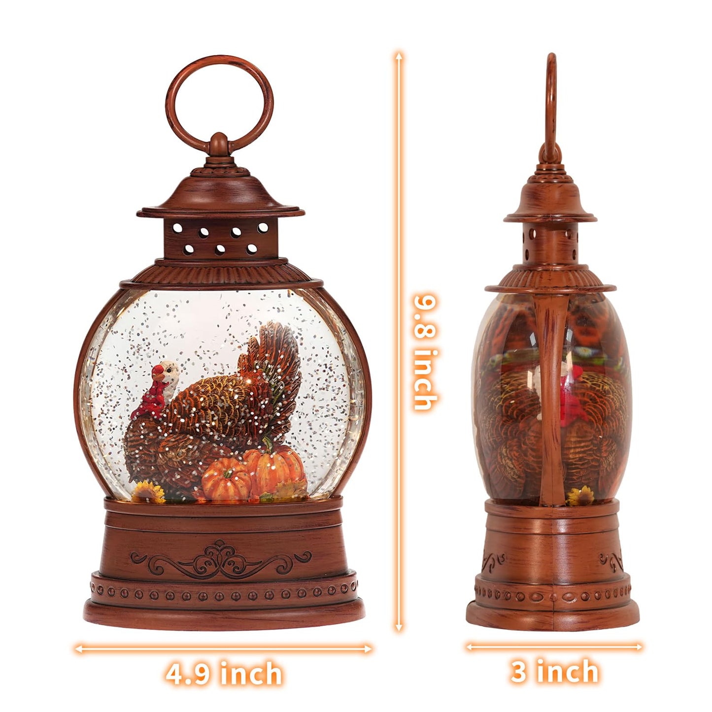 Fall Decorations for Home Fall Snow Globe with Turkey Pumpkin Lighted Lantern with 6h Timer USB/Battery Powered Autumn Thanksgiving Decor