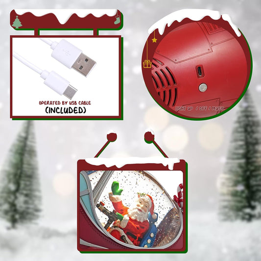 Large Airplane Christmas Snow Globe with Santa Claus Gifts, Lighted Musical Snow Globe Christmas Decorations with Swirling Glitter, USB Powered, Holiday Decor(Santa Claus Airplane)