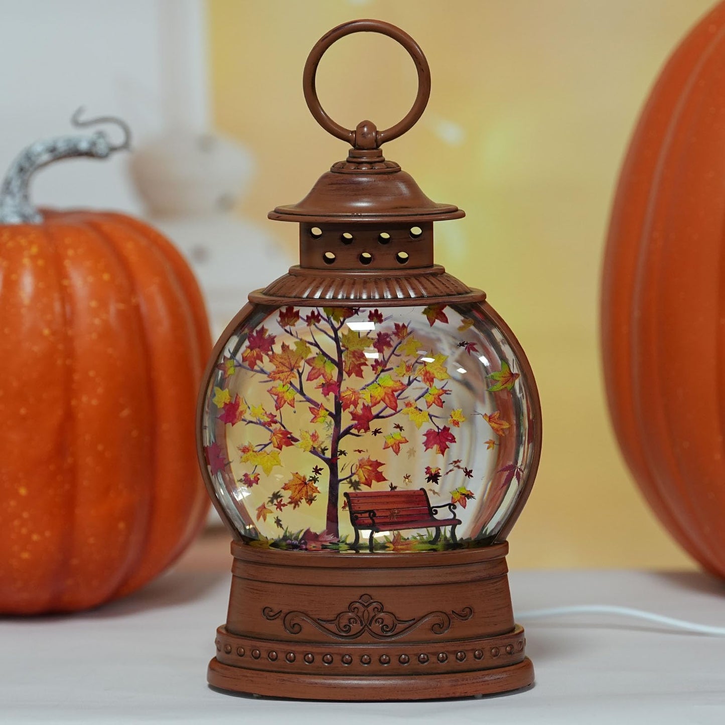 Fall Snow Globe Lantern Fall Decorations for Home Maple Leaf Scene Swirling Glitter/6H Timer Lighted Thanksgiving Autumn Decor