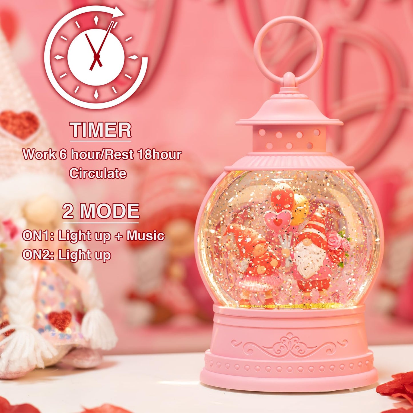 Mothers Day Decorations Musical Gnomes Snow Globe,Couple Gnomes Light Up Snow Globe 6H Timer, USB/Battery Operated, for Mom,Wedding Party