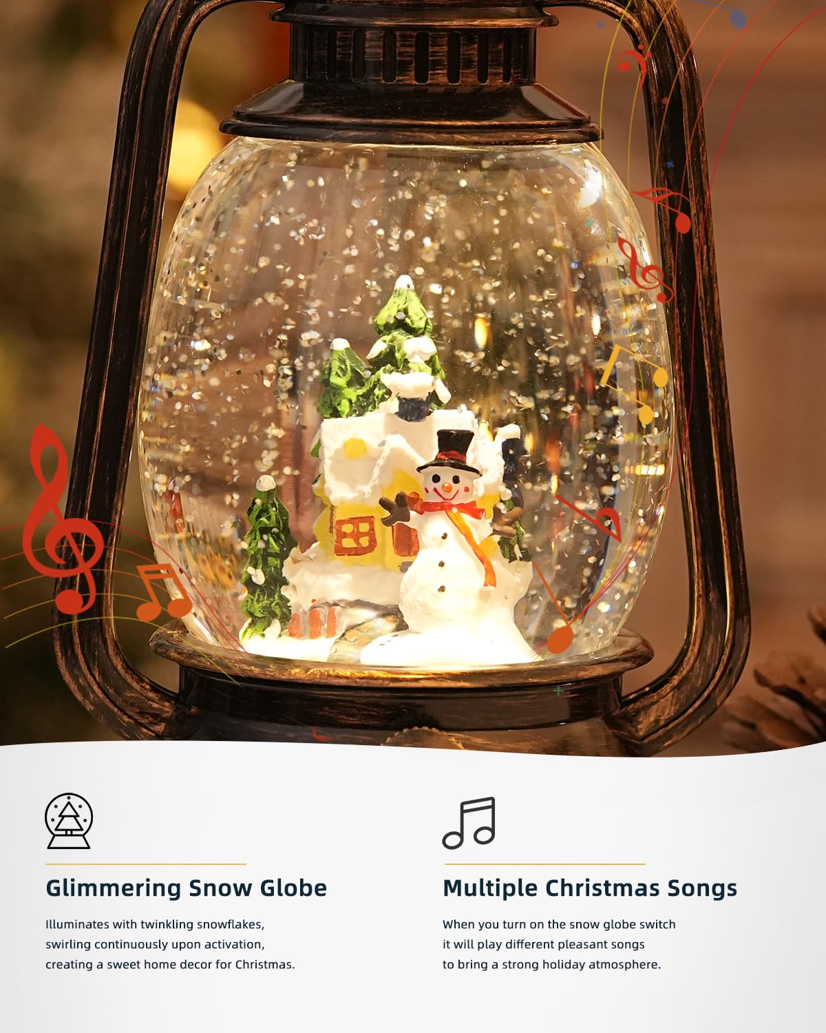 Christmas Decorations Snowman Snow Globes Musical Lighted with 6H Time Glittering Village Christmas Decor Snow Globes,Christmas Snow Globe Gift for Christmas Decorations