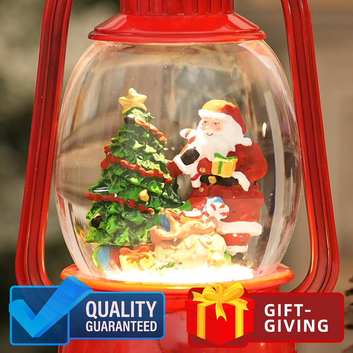 Snow Globe Christmas Decorations Indoor, Santa Claus Lighted Musical Christmas Snow Globes Lantern with Glitter & 6H Timer, Santa Claus Christmas Decorations for Home