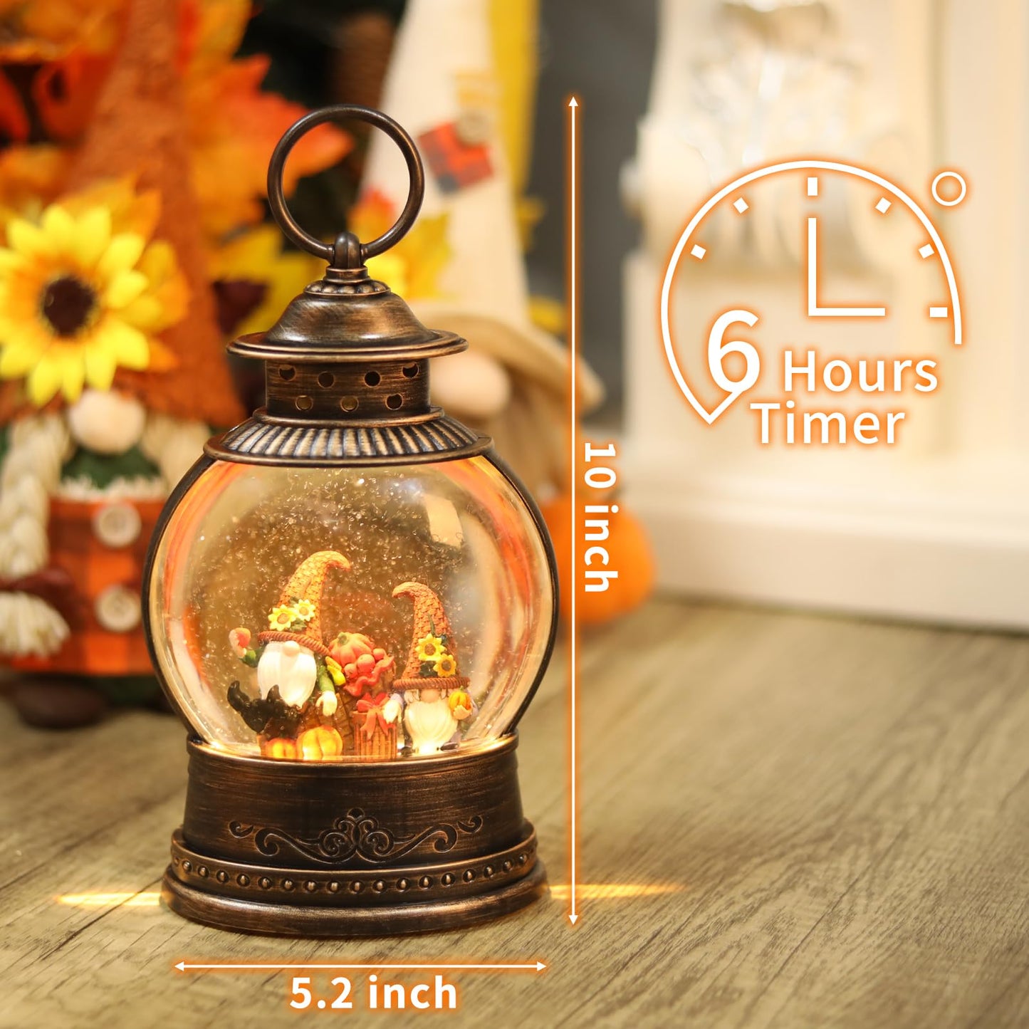 Fall Decorations Snow Globe, Gnomes Light Up Snow Globe Fall Decorations, 6H Timer, USB/Battery Operated, Harvest Thanksgiving Fall Decorations for Home