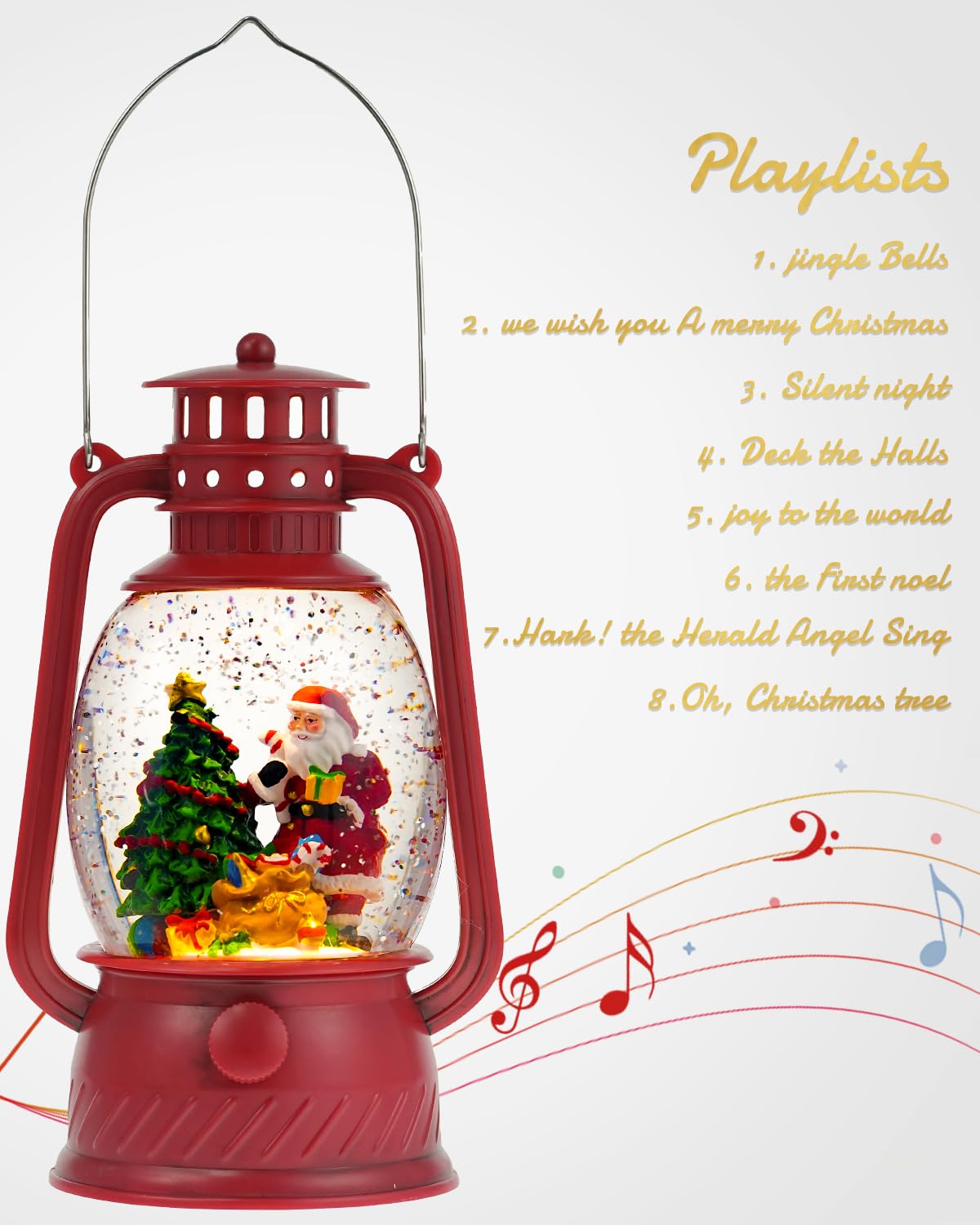 Christmas Decorations Santa Claus Snow Globe, Musical Lighted Christmas Snow Globes with 6H Time Glittering Santa Claus Red Christmas Decorations Indoor