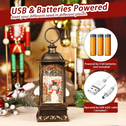 Christmas Snow Globe Lantern, Musical Snow Globe with Swirling Glitter, Battery Powered, Christmas Decorations Indoor for Home - Cardinal and Snowman