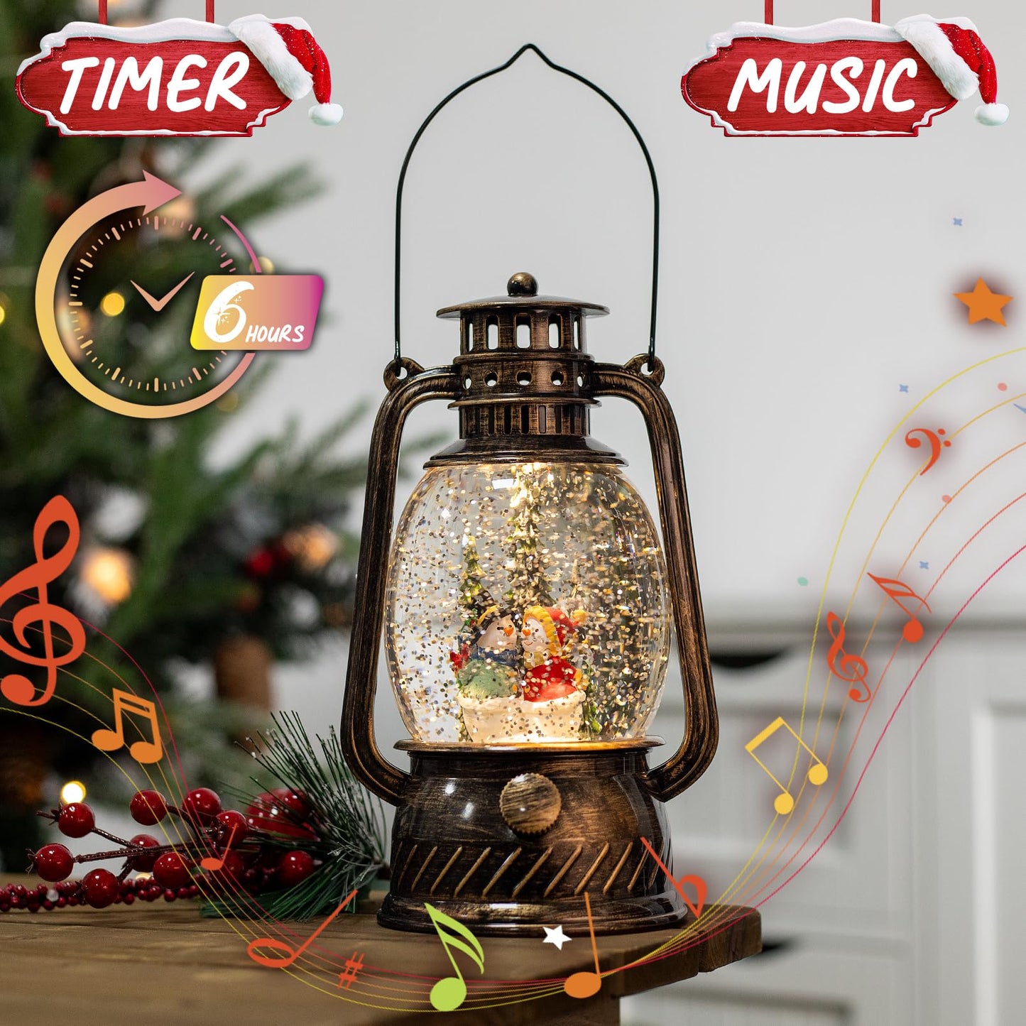 Snow Globe Christmas Decorations Indoor Snowman Musical Glitter Globe Light-up 6H Timer USB Lined/Battery Operated Snow Globe Christmas Decor,Winter Snowman Decorations for Home