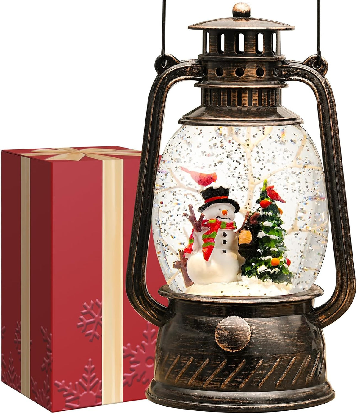 Snow Globe Christmas Decorations Indoor, Snowman Light Up Musical Christmas Snow Globes Lantern with Glitter & 6H Timer, Snowman Snow Globe Decorations for Home