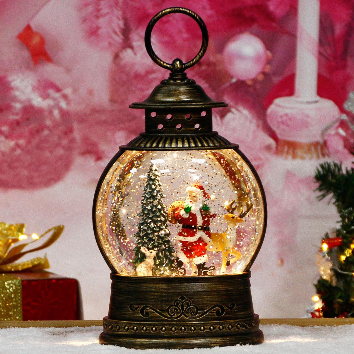 Christmas Snow Globes Christmas Decorations, Lighted Musical Snow Globes Lantern, Santa Christmas Decoration Indoor Home Décor & Gift, 6H Timer, USB/Battery Operated,
