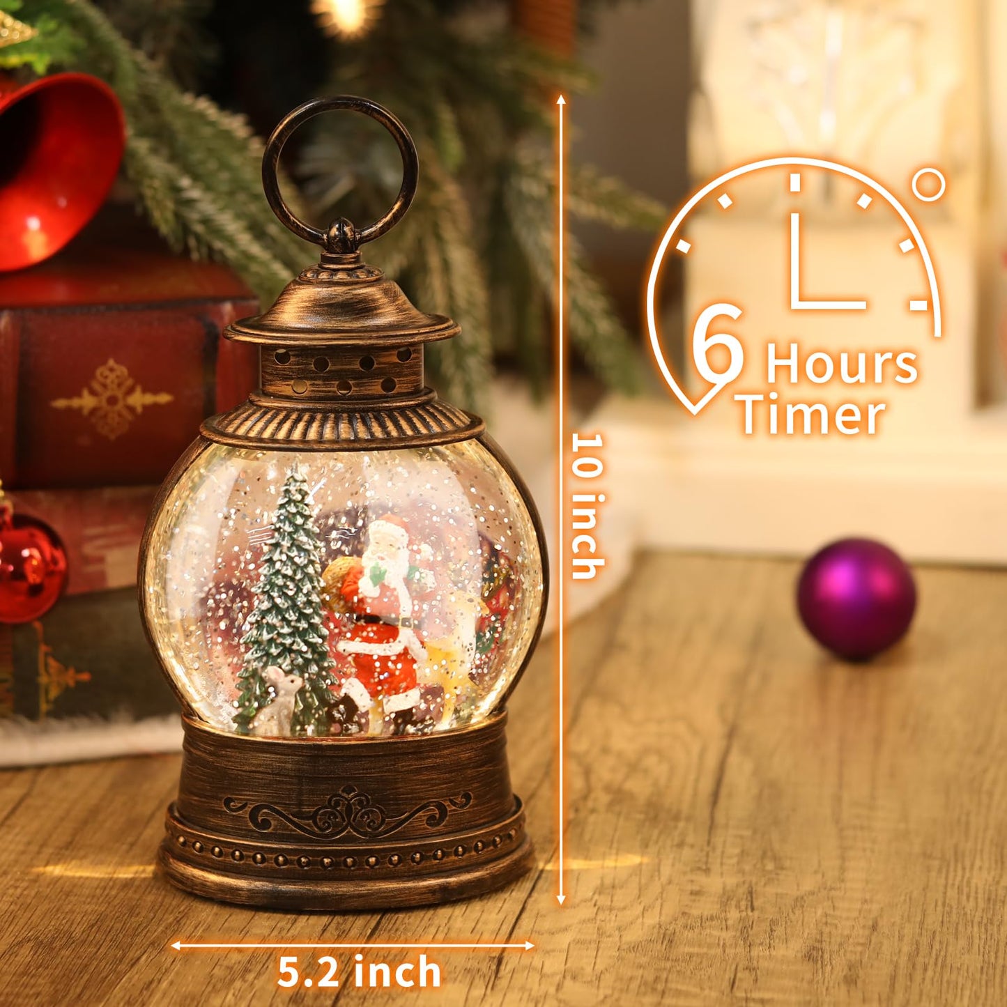 Christmas Snow Globes Christmas Decorations, Lighted Musical Snow Globes Lantern, Santa Christmas Decoration Indoor Home Décor & Gift, 6H Timer, USB/Battery Operated,