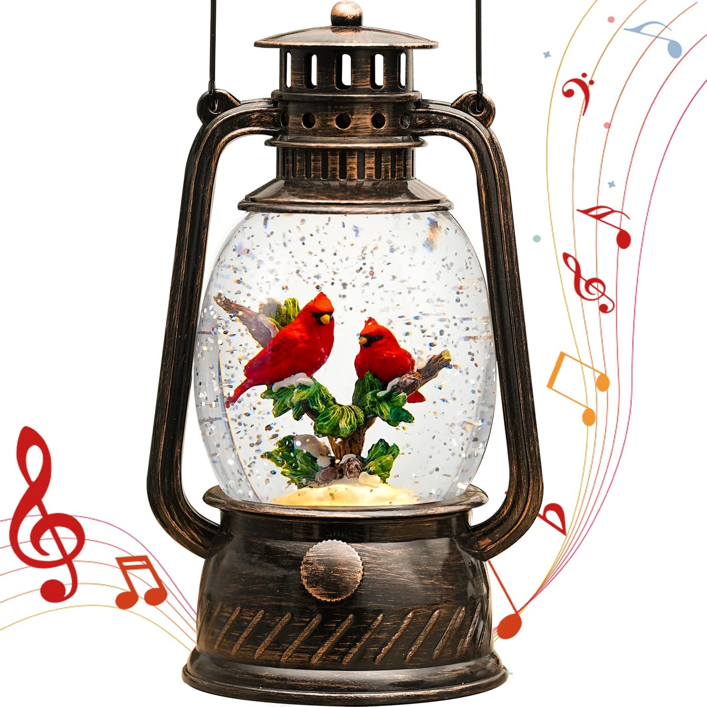 Cardinal Christmas Snow Globes Musical Lighted with 6H Time Red Bird Snow Globe Lantern Glittering,Memory Cardinal Snow Globe Gifts for Christmas Decorations