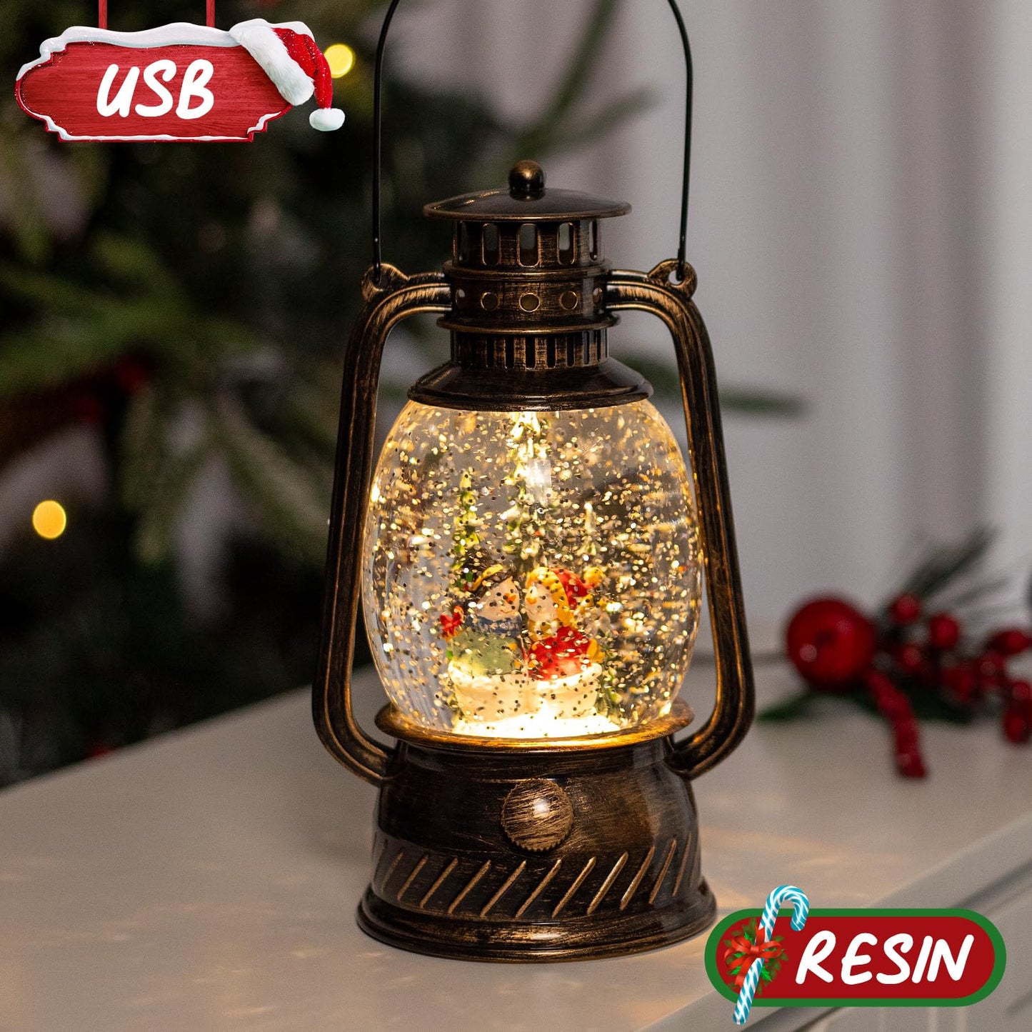 Snow Globe Christmas Decorations Indoor Snowman Musical Glitter Globe Light-up 6H Timer USB Lined/Battery Operated Snow Globe Christmas Decor,Winter Snowman Decorations for Home