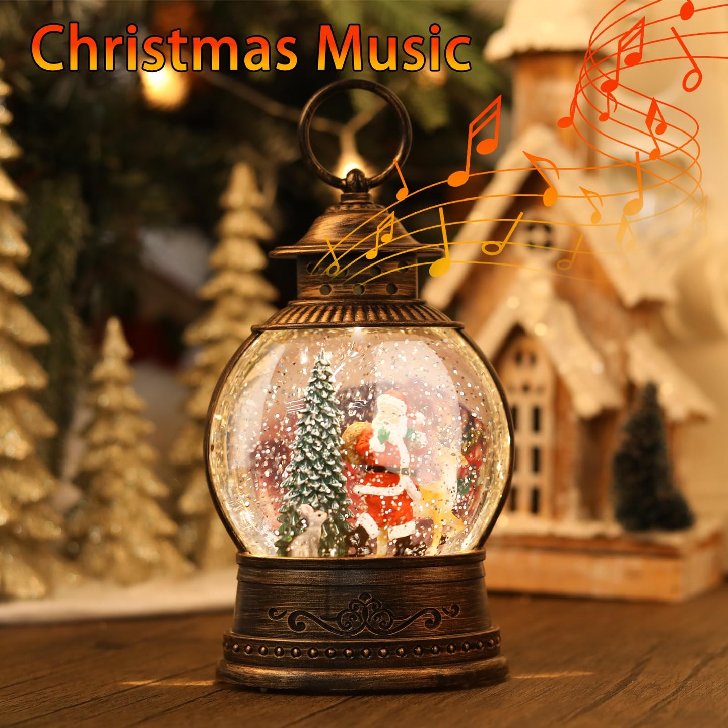 Christmas Snow Globes Christmas Decorations, Lighted Musical Snow Globes Lantern, Santa Christmas Decoration Indoor Home Décor & Gift, 6H Timer, USB/Battery Operated,