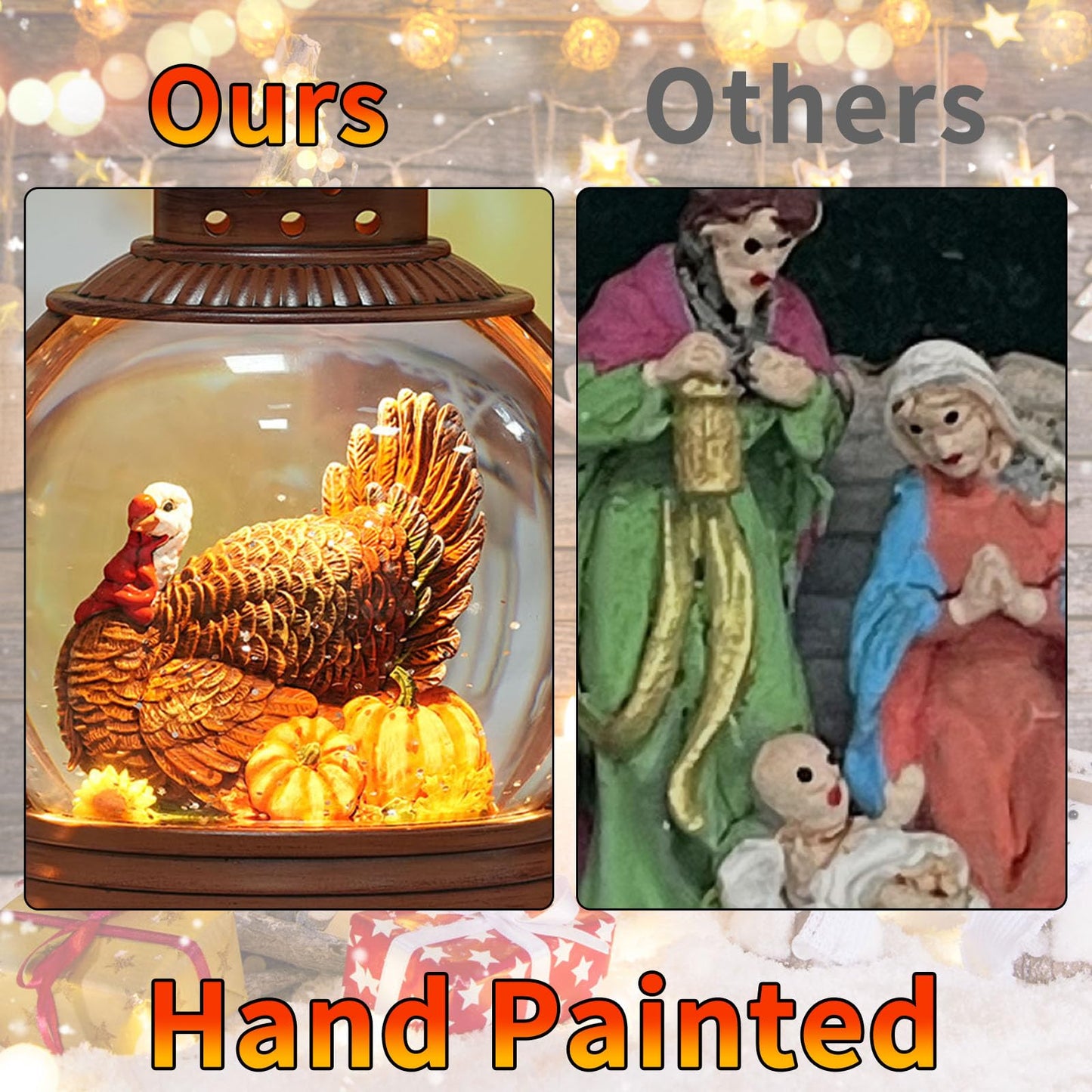 Fall Decorations for Home Fall Snow Globe with Turkey Pumpkin Lighted Lantern with 6h Timer USB/Battery Powered Autumn Thanksgiving Decor