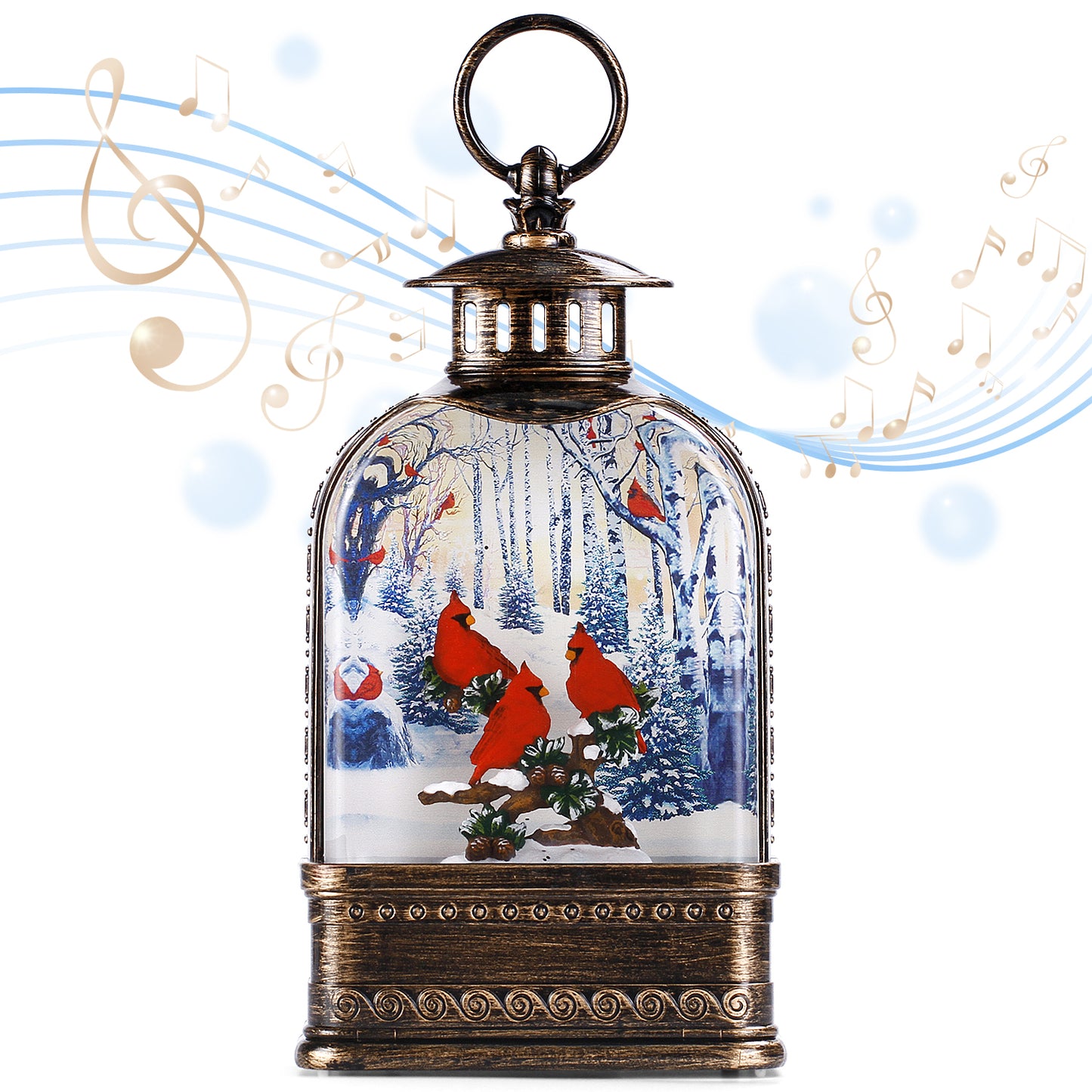 Cardinal Snow Globe,Christmas Festival Snow Globe ,Water Glittering Lantern Swirling,Gifts Festival Ornament Musical red Cardinal/Church,Trees and House, Battery or USB Powered