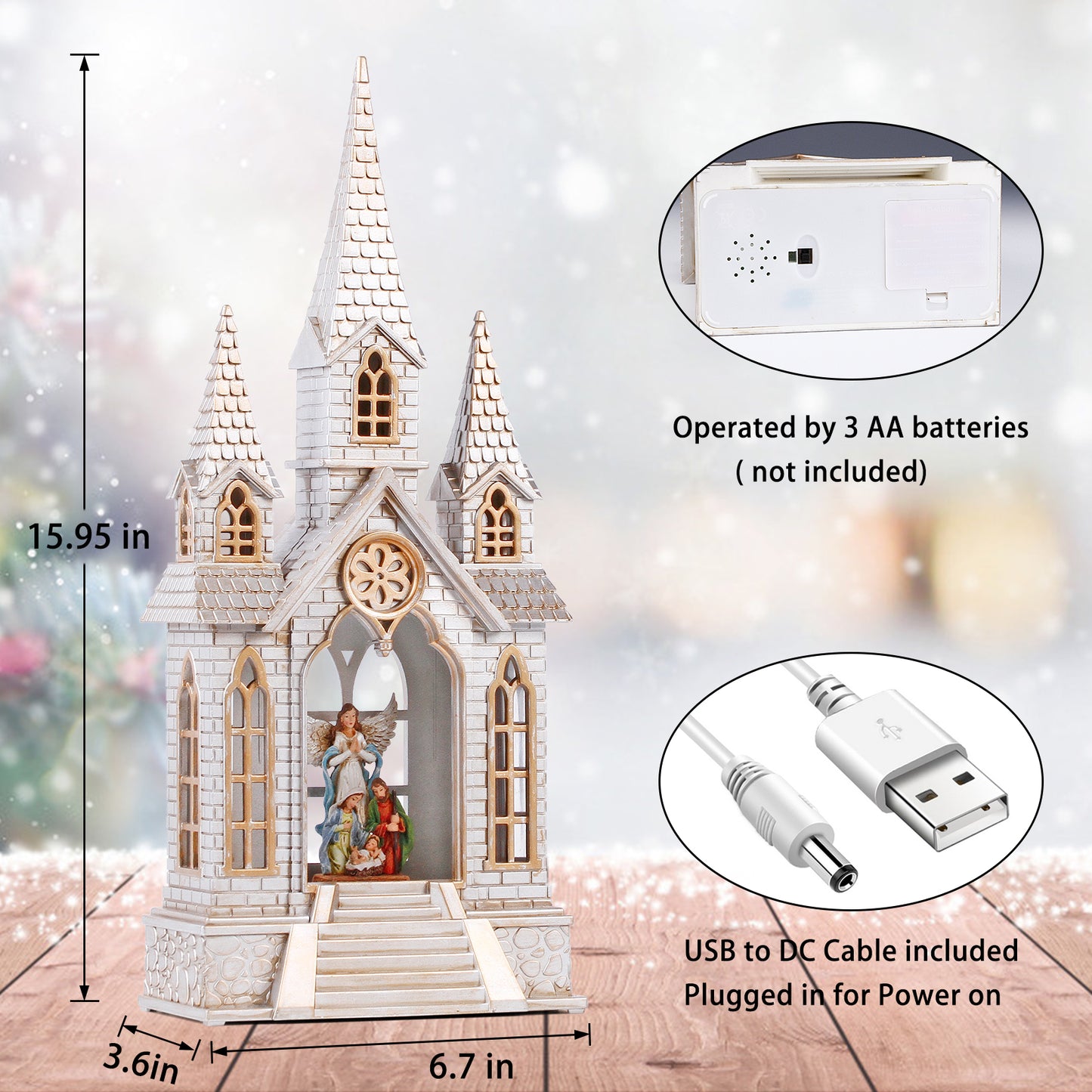 Christmas Snow Globe,Nativity Scene Snow Globe,Church Angel Decorations, Christian Gifts with Musical,Water Glittering Lantern Swirling , Graduation/Christian Home Decor