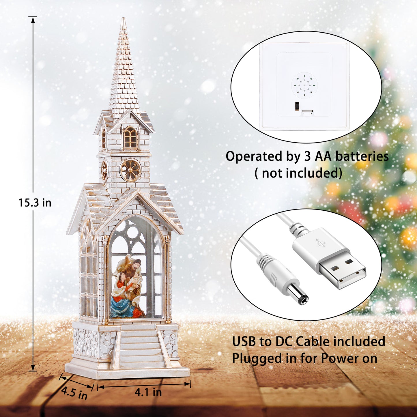 Christmas Snow Globe,Nativity Scene with Musical,Christian Gifts,Christmas Festival Snow Globe ,Churches Water Glittering Lantern Swirling , Graduation/Christian Home Decor