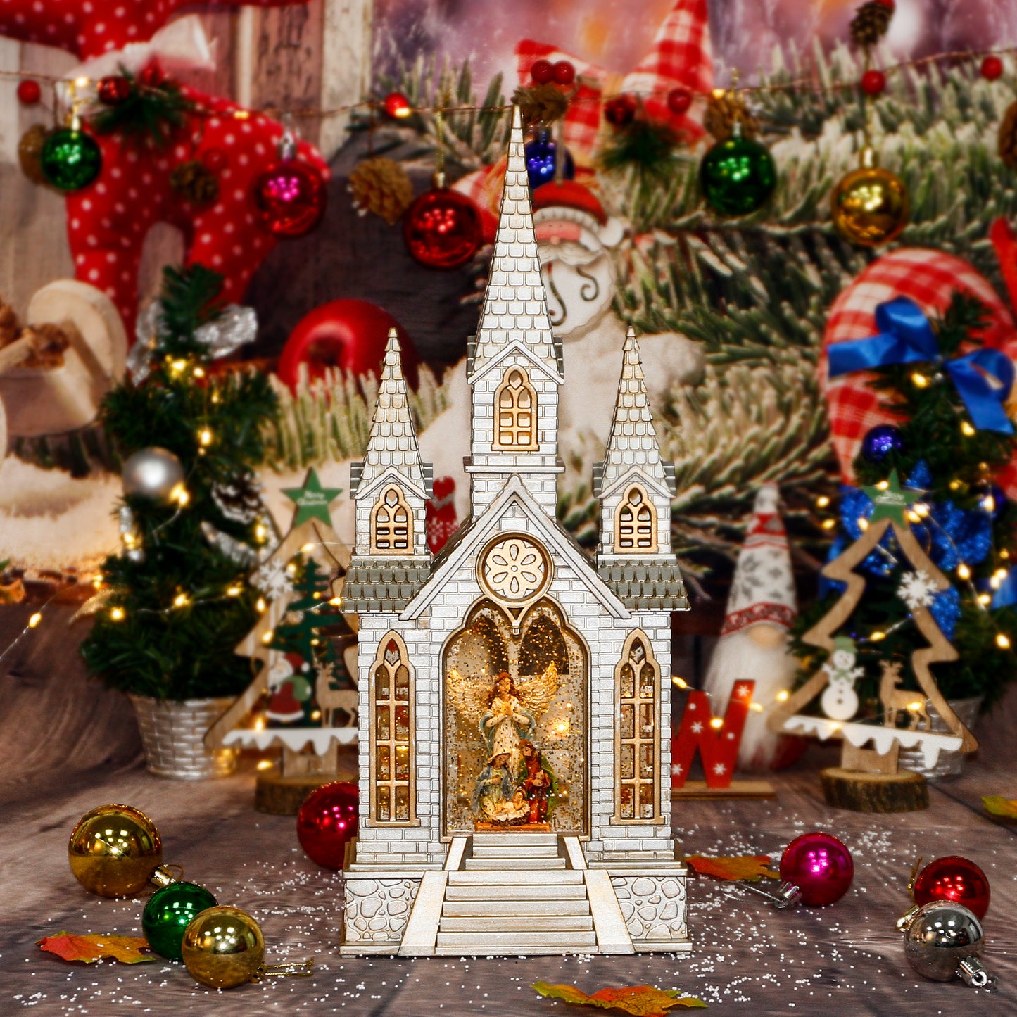 Christmas Snow Globe,Nativity Scene Snow Globe,Church Angel Decorations, Christian Gifts with Musical,Water Glittering Lantern Swirling , Graduation/Christian Home Decor