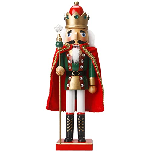 Nutcracker Christmas Decorations,15 Inch Traditional Wooden Nutcracker King Soldier,Festive Christmas Décor for Shelves and Tables