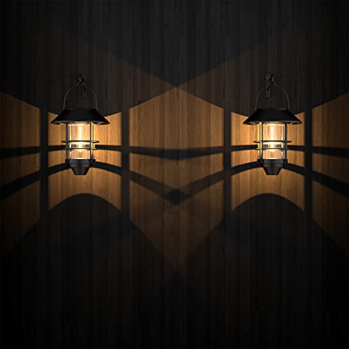 2 Pack Security Solar Hanging Lanterns Outdoor, Solar Wall Lights Outdoor, Solar Porch Lights Outdoor Lanterns 15 Lumen Heavy Glass & Stainless Solar Powered Porch Lights