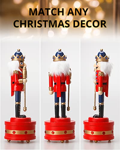 Nutcracker Christmas Decorations,12 Inch Musical Traditional Wooden Nutcracker King Soldier,Festive Christmas Décor for Shelves and Tables