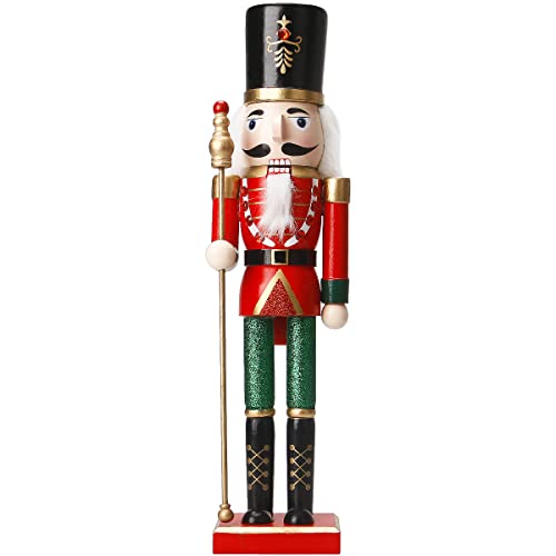 Nutcracker Christmas Decorations,15 Inch Traditional Wooden Nutcracker King Soldier,Festive Christmas Décor for Shelves, Tables,Desktop Fireplace Home Farmhouse Ornaments