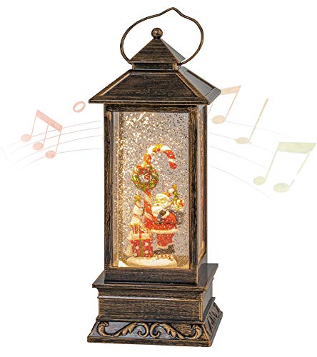 Christmas Musical Snow Globe Lantern, Spinning Water Glittering with 6 Hours Timer, USB Powered & Battery Operated for Christmas Decorations and Gifts (Santa Claus and Candy Cane)
