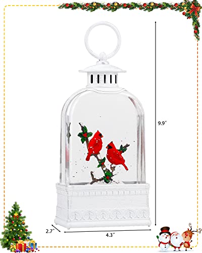 Cardinal Snow Globe, Christmas Snow Globe White, Musical Sparkly Swirling Snow Globe Lantern, Red Cardinal Ornament, Battery or USB Powered Decoration (9.9Inch)