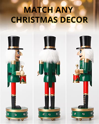 Nutcracker Christmas Decorations,15 Inch Traditional Wooden Nutcracker King Soldier,Festive Christmas Décor for Shelves and Tables