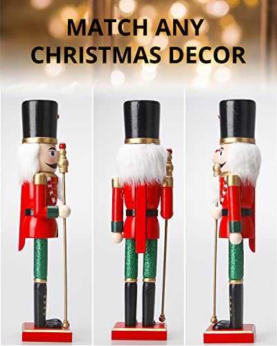 Nutcracker Christmas Decorations,15 Inch Traditional Wooden Nutcracker King Soldier,Festive Christmas Décor for Shelves, Tables,Desktop Fireplace Home Farmhouse Ornaments