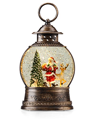 Snow Globe Lighted Christmas Decorations, Musical Christmas Snow Globe Lantern with Swirling Glitter, Santa and Elk, Christmas Holiday Party Gifts and Decorations